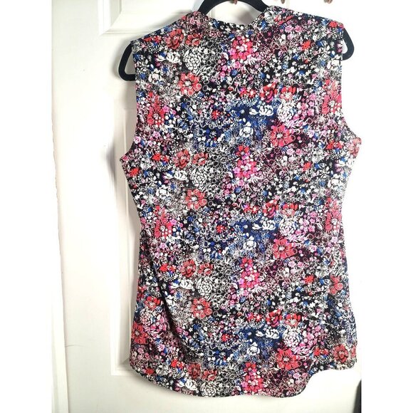Tahari Floral Sleeveless Blouse Women's XL Multicolor V-Neck - Picture 3 of 10